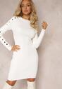 Rochie pulover albă cambrată cu nasturi Jamiles