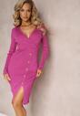 Różowa Dopasowana Sukienka z Prążkowanej Dzianiny i Rozcięciem Janintta