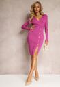 Różowa Dopasowana Sukienka z Prążkowanej Dzianiny i Rozcięciem Janintta