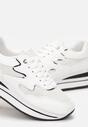 Białe Sznurowane Sneakersy na Płaskiej Grubej Podeszwie z Brokatem Sincla
