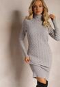 Rochie Gri Midi Tricotată tip Pulover cu Guler Înalt și Manșete Antonime