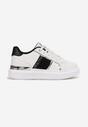 Sneakerși Alb-Negru cu Șireturi pe Talpă Groasă Plată cu Inserții Metalice și Zirconiu Shiorina