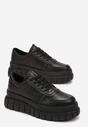 Czarne Sneakersy z Imitacji Skóry Sznurowane na Grubej Podeszwie Lidianda