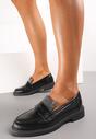 Mocasini Negri Slip-On cu Toc Jos și Pietre Semretta