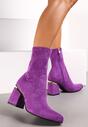 Fioletowe Botki na Obcasie z Wycięciem i Metaliczną Wstawką Melisandra