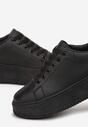Czarne Sneakersy na Platformie z Wiązaniem Misganella