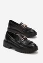Czarne Wsuwane Mokasyny na Płaskiej Grubej Podeszwie z Frędzlami i Metalową Wstawką Lujana