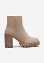 Botine bej închis clasice cu toc bloc și platformă joasă Niaves