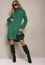 Zielona Dzianinowa Sweterkowa Sukienka Mini z Golfem i Długim Rękawem Wivara