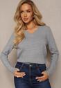 Pulover tricot gri cu fir metalic Kirrelle
