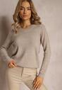 Ciemnobeżowy Dzianinowy Sweter z Metaliczną Nitką Kirrelle