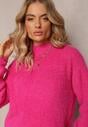 Fucsia Pufos Golf cu Mânecă Lungă și Șnururi Caelina