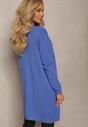 Bleumarin Cardigan Lung Fara Inchidere cu Buzunare Aine