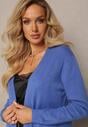 Bleumarin Cardigan Lung Fara Inchidere cu Buzunare Aine