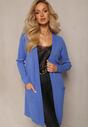 Bleumarin Cardigan Lung Fara Inchidere cu Buzunare Aine