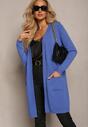 Bleumarin Cardigan Lung Fara Inchidere cu Buzunare Aine