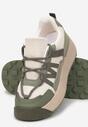 Zielone Sznurowane Płaskie Sneakersy z Kolorowymi Wstawkami z Ekoskóry Wonise
