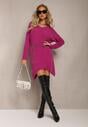 Ciemnofioletowy Sweter Tunika z Asymetrycznym Dołem i Długim Rękawem Arlin