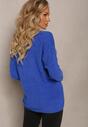 Pulover bleumarin din material elastic cu fir lung și decolteu triunghiular Mihasa