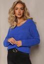 Pulover bleumarin din material elastic cu fir lung și decolteu triunghiular Mihasa