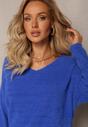 Pulover bleumarin din material elastic cu fir lung și decolteu triunghiular Mihasa