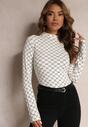 Biała Bluzka Bawełniana Longsleeve w Geometryczny Wzór z Półgolfem Isilvara