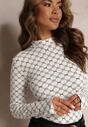 Biała Bluzka Bawełniana Longsleeve w Geometryczny Wzór z Półgolfem Isilvara
