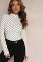 Biała Bluzka Bawełniana Longsleeve w Geometryczny Wzór z Półgolfem Isilvara