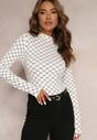 Biała Bluzka Bawełniana Longsleeve w Geometryczny Wzór z Półgolfem Isilvara