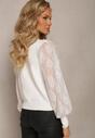Biały Wiskozowy Sweter z Transparentnymi Rękawami i Perełkami Solinne