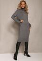 Rochie-pulover gri închis cu guler înalt și mânecă lungă Lenico