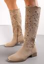 Cizme Bej Decorate cu Broderie Boho cu Brant din Piele Solimva