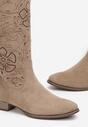Cizme Bej Decorate cu Broderie Boho cu Brant din Piele Solimva