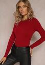 Pulover Bordeaux Cambrat Cu Elastic Si Decolteu Rotund Pirella