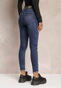 Granatowe Jeansy Skinny High Waist z Przetarciami Bavista