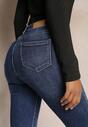 Granatowe Jeansy Skinny High Waist z Przetarciami Bavista