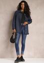 Granatowe Jeansy Skinny High Waist z Przetarciami Bavista