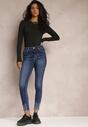 Granatowe Jeansy Skinny High Waist z Przetarciami Bavista