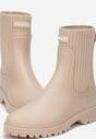 Cizme de ploaie bej cu caramb din tricot elastic cu dungi Simola