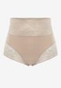 Ciemnobeżowe Modelujące Majtki High Waist Ozdobione Koronką Nelare