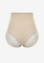 Ciemnobeżowe Modelujące Majtki High Waist Ozdobione Koronką Nelare