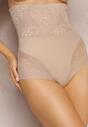 Ciemnobeżowe Modelujące Majtki High Waist Ozdobione Koronką Nelare