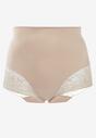 Ciemnobeżowe Modelujące Majtki High Waist z Ozdobną Siateczką Vculen