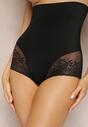 Czarne Modelujące Majtki High Waist z Ozdobną Siateczką Vculen