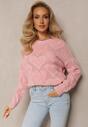 Pulover Roz Clasic cu Impletitura Inimioare si Mansete Elastice Miadove