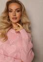 Pulover Roz Clasic cu Impletitura Inimioare si Mansete Elastice Miadove