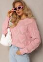 Pulover Roz Clasic cu Impletitura Inimioare si Mansete Elastice Miadove