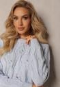 Bleumarin Pulover Clasic Cu Maneca Lunga si Flori Brodate Hadriela