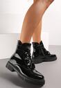 Czarne Płaskie Botki z Suwakiem i Sznurowaniem Ozdobione Cyrkoniami Veniwe