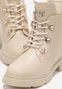 Beżowe Płaskie Botki z Suwakiem i Sznurowaniem Ozdobione Cyrkoniami Veniwe